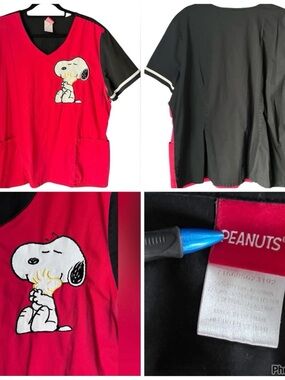 Peanuts Snoopy Red & Black Scrub Top